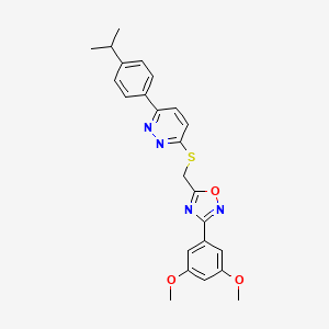 molecular formula C24H24N4O3S B2963502 3-({[3-(3,5-二甲氧基苯基)-1,2,4-恶二唑-5-基]甲基}硫代)-6-[4-(丙-2-基)苯基]嘧啶 CAS No. 1114915-45-5