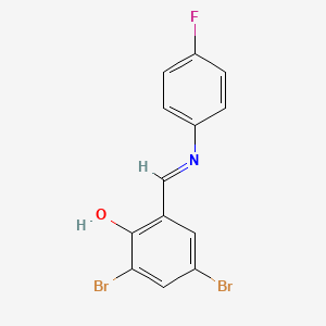 molecular formula C13H8Br2FNO B2963503 2,4-Dibromo-6-{[(4-fluorophenyl)imino]methyl}benzenol CAS No. 329936-44-9