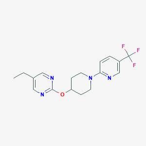 molecular formula C17H19F3N4O B2963510 5-Ethyl-2-[1-[5-(trifluoromethyl)pyridin-2-yl]piperidin-4-yl]oxypyrimidine CAS No. 2380069-21-4