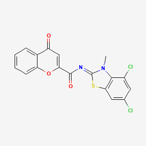 molecular formula C18H10Cl2N2O3S B2963523 N-(4,6-二氯-3-甲基-1,3-苯并噻唑-2-亚甲基)-4-氧代色满-2-甲酰胺 CAS No. 868369-67-9