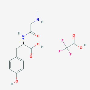 molecular formula C14H17F3N2O6 B2963525 (2S)-3-(4-Hydroxyphenyl)-2-[[2-(methylamino)acetyl]amino]propanoic acid;2,2,2-trifluoroacetic acid CAS No. 2361608-88-8