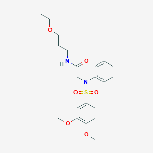 molecular formula C21H28N2O6S B296353 2-{[(3,4-dimethoxyphenyl)sulfonyl]anilino}-N-(3-ethoxypropyl)acetamide 