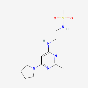molecular formula C12H21N5O2S B2963531 N-(2-((2-methyl-6-(pyrrolidin-1-yl)pyrimidin-4-yl)amino)ethyl)methanesulfonamide CAS No. 1203344-80-2