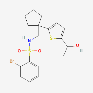 molecular formula C18H22BrNO3S2 B2963533 2-溴-N-((1-(5-(1-羟乙基)噻吩-2-基)环戊基)甲基)苯磺酰胺 CAS No. 2034256-07-8