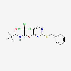 molecular formula C18H20Cl3N3O2S B2963536 N-[1-(2-benzylsulfanylpyrimidin-4-yl)oxy-2,2,2-trichloroethyl]-2,2-dimethylpropanamide CAS No. 326007-13-0