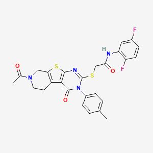 molecular formula C26H22F2N4O3S2 B2963540 2-((7-乙酰基-4-氧代-3-(对甲苯基)-3,4,5,6,7,8-六氢吡啶并[4',3':4,5]噻吩并[2,3-d]嘧啶-2-基)硫代)-N-(2,5-二氟苯基)乙酰胺 CAS No. 1215539-40-4