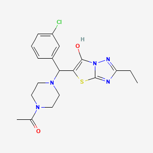 molecular formula C19H22ClN5O2S B2963542 1-(4-((3-Chlorophenyl)(2-ethyl-6-hydroxythiazolo[3,2-b][1,2,4]triazol-5-yl)methyl)piperazin-1-yl)ethanone CAS No. 898350-14-6