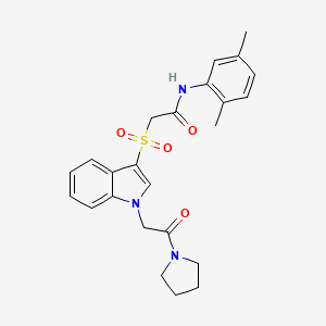 molecular formula C24H27N3O4S B2963547 N-(2,5-dimethylphenyl)-2-((1-(2-oxo-2-(pyrrolidin-1-yl)ethyl)-1H-indol-3-yl)sulfonyl)acetamide CAS No. 878056-02-1