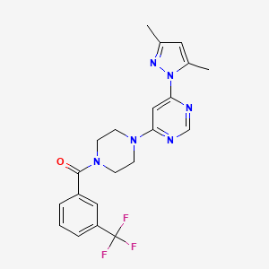molecular formula C21H21F3N6O B2963560 (4-(6-(3,5-dimethyl-1H-pyrazol-1-yl)pyrimidin-4-yl)piperazin-1-yl)(3-(trifluoromethyl)phenyl)methanone CAS No. 1170196-94-7