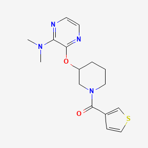 molecular formula C16H20N4O2S B2963564 (3-((3-(二甲氨基)吡嗪-2-基)氧基)哌啶-1-基)(噻吩-3-基)甲苯酮 CAS No. 2034502-66-2