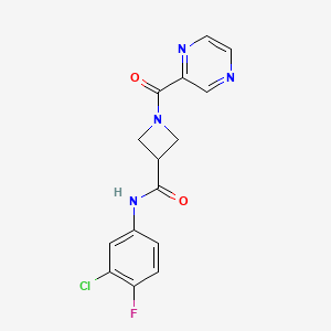 molecular formula C15H12ClFN4O2 B2963565 N-(3-chloro-4-fluorophenyl)-1-(pyrazine-2-carbonyl)azetidine-3-carboxamide CAS No. 1396801-41-4