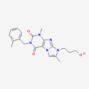 molecular formula C20H23N5O3 B2963568 8-(3-羟丙基)-1,7-二甲基-3-(2-甲基苄基)-1H-咪唑并[2,1-f]嘌呤-2,4(3H,8H)-二酮 CAS No. 915927-98-9