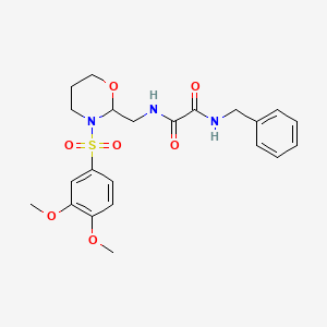 molecular formula C22H27N3O7S B2963593 N1-苄基-N2-((3-((3,4-二甲氧基苯基)磺酰基)-1,3-恶杂环己烷-2-基)甲基)草酰胺 CAS No. 872976-15-3