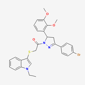 molecular formula C29H28BrN3O3S B2963607 1-[5-(4-Bromophenyl)-3-(2,3-dimethoxyphenyl)-3,4-dihydropyrazol-2-yl]-2-(1-ethylindol-3-yl)sulfanylethanone CAS No. 681217-01-6