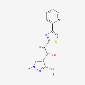 molecular formula C14H13N5O2S B2963610 3-methoxy-1-methyl-N-(4-(pyridin-2-yl)thiazol-2-yl)-1H-pyrazole-4-carboxamide CAS No. 1203182-69-7