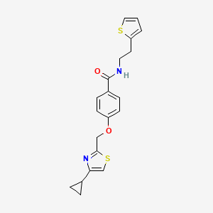 molecular formula C20H20N2O2S2 B2963622 4-((4-cyclopropylthiazol-2-yl)methoxy)-N-(2-(thiophen-2-yl)ethyl)benzamide CAS No. 1251542-78-5