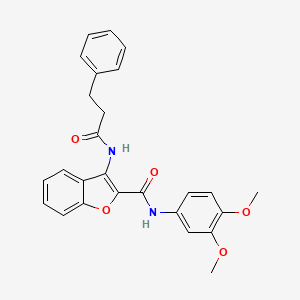 molecular formula C26H24N2O5 B2963627 N-(3,4-二甲氧基苯基)-3-(3-苯基丙酰胺基)苯并呋喃-2-甲酰胺 CAS No. 888455-15-0