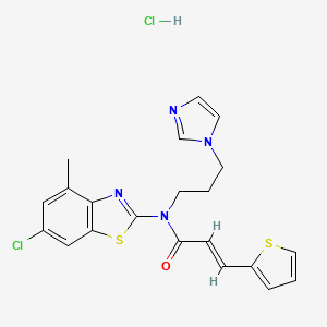 molecular formula C21H20Cl2N4OS2 B2963631 (E)-N-(3-(1H-imidazol-1-yl)propyl)-N-(6-chloro-4-methylbenzo[d]thiazol-2-yl)-3-(thiophen-2-yl)acrylamide hydrochloride CAS No. 1217239-60-5