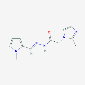molecular formula C12H15N5O B2963639 (E)-2-(2-methyl-1H-imidazol-1-yl)-N'-((1-methyl-1H-pyrrol-2-yl)methylene)acetohydrazide CAS No. 848999-82-6
