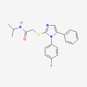 molecular formula C20H20FN3OS B2963640 2-((1-(4-fluorophenyl)-5-phenyl-1H-imidazol-2-yl)thio)-N-isopropylacetamide CAS No. 1207012-02-9