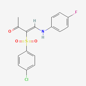molecular formula C16H13ClFNO3S B2963647 (Z)-3-(4-chlorophenyl)sulfonyl-4-(4-fluoroanilino)but-3-en-2-one CAS No. 1025680-73-2