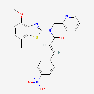 molecular formula C24H20N4O4S B2963650 (E)-N-(4-甲氧基-7-甲基苯并[d]噻唑-2-基)-3-(4-硝基苯基)-N-(吡啶-2-基甲基)丙烯酰胺 CAS No. 899964-87-5