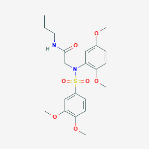 molecular formula C21H28N2O7S B296366 2-{[(3,4-dimethoxyphenyl)sulfonyl]-2,5-dimethoxyanilino}-N-propylacetamide 