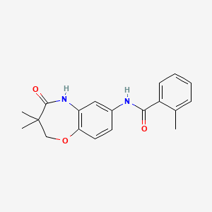 molecular formula C19H20N2O3 B2963673 N-(3,3-二甲基-4-氧代-2,3,4,5-四氢苯并[b][1,4]恶杂环庚-7-基)-2-甲基苯甲酰胺 CAS No. 921793-42-2