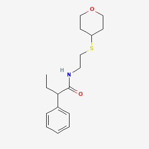 molecular formula C17H25NO2S B2963675 2-phenyl-N-(2-((tetrahydro-2H-pyran-4-yl)thio)ethyl)butanamide CAS No. 2034263-10-8