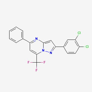 molecular formula C19H10Cl2F3N3 B2963689 2-(3,4-Dichlorophenyl)-5-phenyl-7-(trifluoromethyl)pyrazolo[1,5-a]pyrimidine CAS No. 477848-56-9