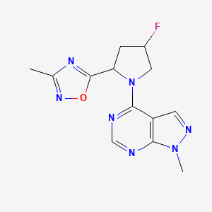 molecular formula C13H14FN7O B2963693 5-(4-氟-1-{1-甲基-1H-吡唑并[3,4-d]嘧啶-4-基}吡咯烷-2-基)-3-甲基-1,2,4-恶二唑 CAS No. 2097937-34-1