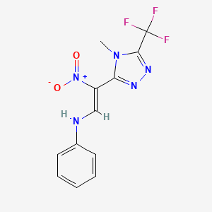 molecular formula C12H10F3N5O2 B2963701 N-[(Z)-2-[4-甲基-5-(三氟甲基)-1,2,4-三唑-3-基]-2-硝基乙烯基]苯胺 CAS No. 338402-50-9