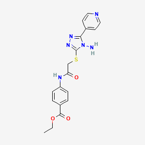 molecular formula C18H18N6O3S B2963707 Ethyl 4-[[2-[(4-amino-5-pyridin-4-yl-1,2,4-triazol-3-yl)sulfanyl]acetyl]amino]benzoate CAS No. 886926-23-4