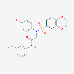 molecular formula C23H21FN2O5S2 B296372 2-[(2,3-dihydro-1,4-benzodioxin-6-ylsulfonyl)-4-fluoroanilino]-N-[3-(methylsulfanyl)phenyl]acetamide 