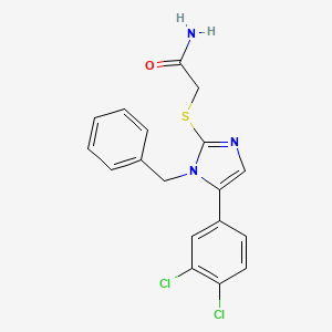 molecular formula C18H15Cl2N3OS B2963724 2-((1-苄基-5-(3,4-二氯苯基)-1H-咪唑-2-基)硫代)乙酰胺 CAS No. 1206996-34-0