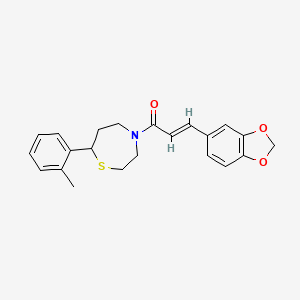 molecular formula C22H23NO3S B2963734 (E)-3-(benzo[d][1,3]dioxol-5-yl)-1-(7-(o-tolyl)-1,4-thiazepan-4-yl)prop-2-en-1-one CAS No. 1706513-39-4