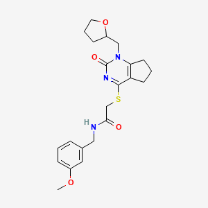 molecular formula C22H27N3O4S B2963750 N-(3-甲氧基苄基)-2-((2-氧代-1-((四氢呋喃-2-基)甲基)-2,5,6,7-四氢-1H-环戊并[d]嘧啶-4-基)硫代)乙酰胺 CAS No. 899951-75-8