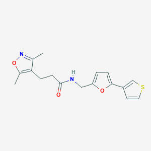 molecular formula C17H18N2O3S B2963752 3-(3,5-dimethylisoxazol-4-yl)-N-((5-(thiophen-3-yl)furan-2-yl)methyl)propanamide CAS No. 2034493-30-4