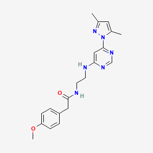 molecular formula C20H24N6O2 B2963754 N-(2-((6-(3,5-二甲基-1H-吡唑-1-基)嘧啶-4-基)氨基)乙基)-2-(4-甲氧基苯基)乙酰胺 CAS No. 1203254-44-7