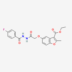 molecular formula C21H19FN2O6 B2963757 Ethyl 5-(2-(2-(4-fluorobenzoyl)hydrazinyl)-2-oxoethoxy)-2-methylbenzofuran-3-carboxylate CAS No. 385385-43-3