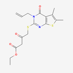 molecular formula C17H20N2O4S2 B2963765 乙基 4-(5,6-二甲基-4-氧代-3-丙-2-烯基噻吩并[2,3-d]嘧啶-2-基)硫代-3-氧代丁酸酯 CAS No. 328018-10-6