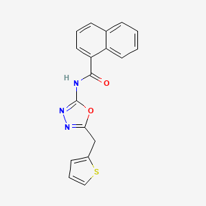 molecular formula C18H13N3O2S B2963769 N-(5-(thiophen-2-ylmethyl)-1,3,4-oxadiazol-2-yl)-1-naphthamide CAS No. 1021083-02-2