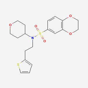 molecular formula C19H23NO5S2 B2963774 N-(tetrahydro-2H-pyran-4-yl)-N-(2-(thiophen-2-yl)ethyl)-2,3-dihydrobenzo[b][1,4]dioxine-6-sulfonamide CAS No. 1797605-37-8