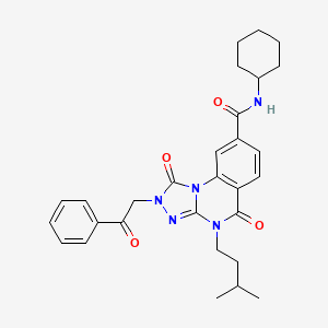 molecular formula C29H33N5O4 B2963775 N-环己基-4-(3-甲基丁基)-1,5-二氧代-2-(2-氧代-2-苯乙基)-1,2,4,5-四氢[1,2,4]三唑并[4,3-a]喹唑啉-8-甲酰胺 CAS No. 1223914-48-4