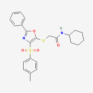 molecular formula C24H26N2O4S2 B2963782 N-cyclohexyl-2-((2-phenyl-4-tosyloxazol-5-yl)thio)acetamide CAS No. 686736-86-7