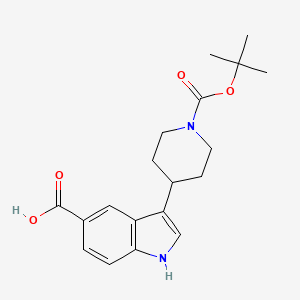 molecular formula C19H24N2O4 B2963789 3-[1-[(2-Methylpropan-2-yl)oxycarbonyl]piperidin-4-yl]-1H-indole-5-carboxylic acid CAS No. 1432060-33-7