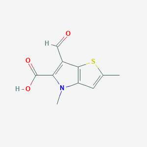 molecular formula C10H9NO3S B2963800 6-Formyl-2,4-dimethyl-4H-thieno[3,2-b]pyrrole-5-carboxylic acid CAS No. 919036-50-3