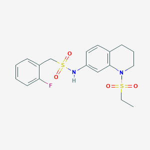 molecular formula C18H21FN2O4S2 B2963805 N-(1-(ethylsulfonyl)-1,2,3,4-tetrahydroquinolin-7-yl)-1-(2-fluorophenyl)methanesulfonamide CAS No. 946227-80-1