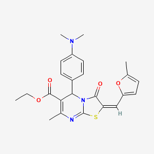 (E)-ethyl 5-(4-(dimethylamino)phenyl)-7-methyl-2-((5-methylfuran-2-yl)methylene)-3-oxo-3,5-dihydro-2H-thiazolo[3,2-a]pyrimidine-6-carboxylate