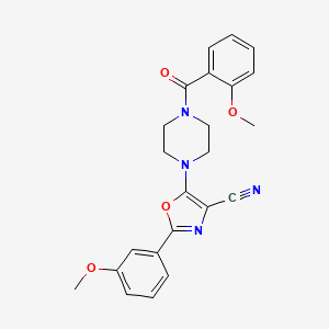 molecular formula C23H22N4O4 B2963820 2-(3-Methoxyphenyl)-5-{4-[(2-methoxyphenyl)carbonyl]piperazin-1-yl}-1,3-oxazole-4-carbonitrile CAS No. 903190-94-3
